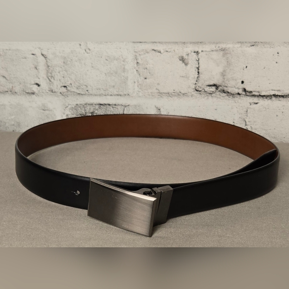 Men’s Black Dress Belt Silver Buckle Size 34 Business Casual